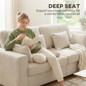 HOMCOM Beżowa Sofa 3-osobowa z Tkaniną o Strukturze Weluru, Głębokim Siedziskiem, Poduszkami z Pianki, Szerokimi Podłokietnikami i 4 Poduszkami | Aosom PL