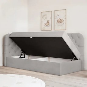 Łóżko Tapicerowane 90x200 cm VELA Młodzieżowe Lewostronne Szare Welurowe Glamour