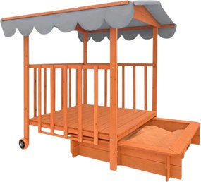 Piaskownica z werandą HAPPY, lita sosna 130 x 130 x 143 cm, brązowo szary Jurhan