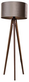 Lampa podłogowa na trójnogu z drewna orzechowego z abażurem z weluru taupe 50 cm - Tripod Classic