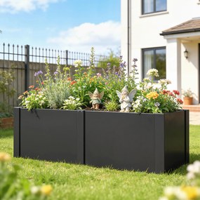 Outsunny Podwyższona Grządka z Ocynkowanej Stali 150 x 53 x 55 cm, Skrzynia na Rośliny z Przegrodą, Czarna | Aosom PL