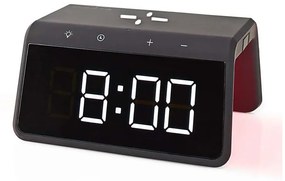 Nedis WCACQ30BK - Budzik z wyświetlaczem LCD i ładowarką bezprzewodową 15W/230V czarny