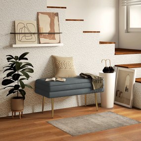 HOMCOM Ławka Tapicerowana z Przestrzenią do Przechowywania, Drewno Lite, 79,5 cm x 37,5 cm x 43 cm, Ciemnoszary