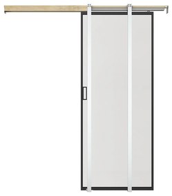 Drzwi przesuwne chowane w ścianie - aluminium i matowe szkło hartowane - wys. 205 x szer. 83 cm - LINCI II