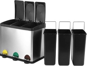 JAGO Kosz na śmieci z pedałem, stal nierdzewna, 3 x 20 L
