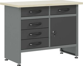 Stół warsztatowy stalowy z drewnianym blatem - S120 x G60 x W85 cm - Szary BRICANO