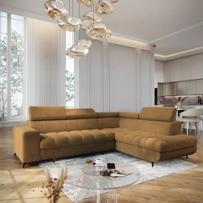 Masseno Narożnik MORIVA z funkcją spania i pojemnikiem na pościel Narozniki L, Rozkładana sofa - Miodowy, QUELLE 17