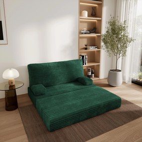 Masseno Sofa piankowa LADIA z funkcją spania, Kanapa z pianki, Bezmontażowa, Tkanina sztruksowa – Butelkowa zieleń TILIA 39