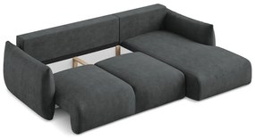 Ciemnoszary rozkładany narożnik z tkaniny szenilowej (prawostronny/z szezlongiem) Leila – Makamii