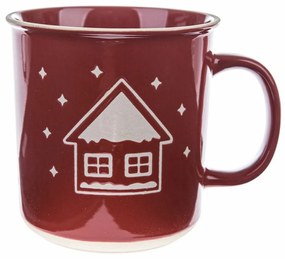 Świąteczny kubek ceramiczny Snowy cottage czerwony, 710 ml