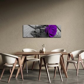 Obraz - Fioletowa róża z zieloną łodygą (z zegarem) (90x30 cm)