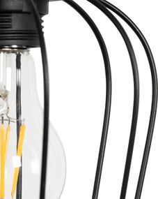 Rustykalna lampa wisząca czarna z drewnem 4-światłowa - Stronk