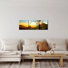 Obraz wschodu słońca (z zegarem) (90x30 cm)