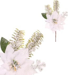 Sztuczna gałązka poinsecji z igiełkami pokrytymi szronem, biały, 25 cm