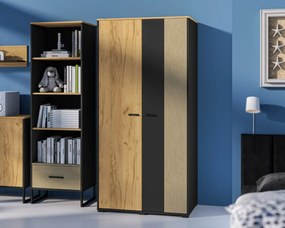 Szafa młodzieżowa COLIN 02 2D dąb złoty craft/czarna ML MEBLE