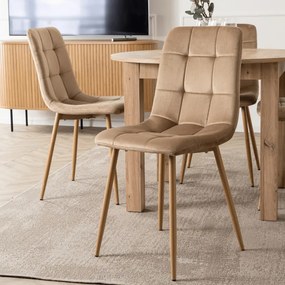 Krzesło Tapicerowane do Jadalni FREDY Beżowe Welurowe Nowoczesne Loft