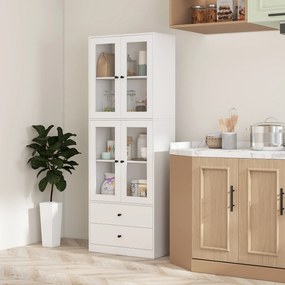 HOMCOM Szafka kuchenna z szufladami i drzwiami szklanymi, powierzchnia z melaminy, Biały