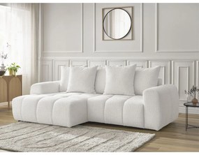 Biały rozkładany/ze schowkiem narożnik z materiału bouclé (lewostronny/z szezlongiem) Roxelane – Bobochic Paris