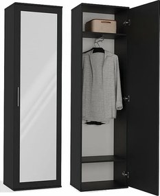 Szafa Duo | Czarna| Nowoczesna Szafa z lustrem | 50x35x180 cm | Przedpokój