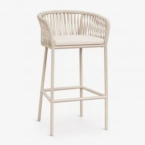 Wysoki Stołek Z Podłokietnikami Z Plecionej Liny Arhiza Kremowa Tapioca & ↑75 Cm - Sklum