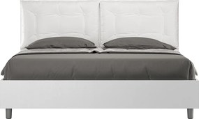 Łóżko podwójne z pojemnikiem na pościel, podnoszone, 160x190 cm, drewno jesionowe białe, poduszki z białej skóry ekologicznej, Egos Annalisa