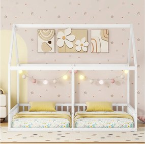 Łóżko kabinowe 90x200 cm - z stelażem - sosna - białe