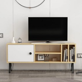 Biała szafka pod TV w dekorze dębu 120x52 cm Arven – Kalune Design