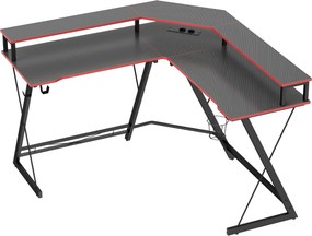 HOMCOM Biurko komputerowe w kształcie L z gniazdkami, narożne biurko 128 cm z podstawką na monitor, haczykiem na słuchawki & uchwytem na napoje | Aosom PL