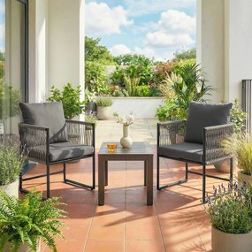 Outsunny Zestaw 2 Krzeseł Ogrodowych z PE-Rattanu i Stali z Poduszkami, Oparciem i Podłokietnikami, 52x52x66 cm, Ciemnoszare | Aosom PL