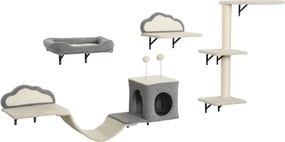 PawHut Zestaw drapaka montowanego na ścianie, powierzchnie ze sizalu, 4 części, dla 1-3 kotów, Beżowy