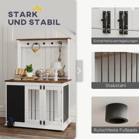 PawHut Buda dla Psów z Półką na Zabawki, Haczykami na Smycze, Tablicą, Gumką, dla Dużych Psów, Biały