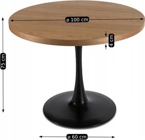 Stół Okrągły LINO 100 cm Dąb Złoty/Czarny Nowoczesny Loft