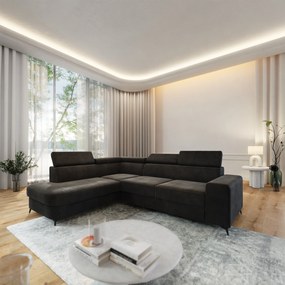 Masseno Narożnik ALVORO z funkcją spania i pojemnikiem na pościel Narozniki L, Rozkładana sofa - Czarny, MONOLITH 95