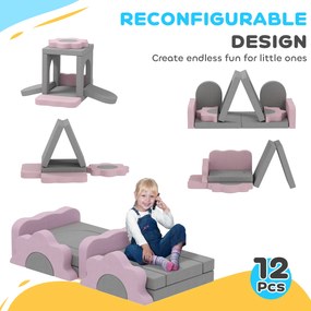 AIYAPLAY 12-elementowy Zestaw Bloków z Pianki do Wspinaczki, Budowy, Czołgania, Wewnętrzne Maty do Zabawy z Pokrowcem Kordurowym, Szary + Różowy