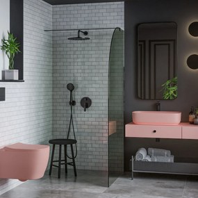 Ścianka prysznicowa WALK IN FIX zielona półokrągła 8mm MOLIS NATURE green moon MASSI | rożne rozmiary : Kolor profili kabiny - złoty szczotkowany, Szerokość ścianki - 80 cm, Typ montażu - WALK in FIX (Do ściany)