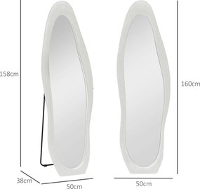 HOMCOM Pełnowymiarowe Lustro, falisty kształt, 160 x 50 cm, wolnostojące, pokrycie ramy aksamitne, do sypialni, salonu, Biały