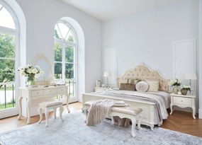 Łóżko glamour pikowane 180x200 cm ecru z kryształkami Chiara. Łóżko francuskie z tapicerowanym zagłówkiem. Meble w stylu francuskim La Perle.