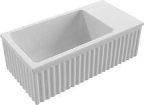 Umywalka betonowa ryflowana nablatowa / wisząca prostokątna 60 x 30 cm WELLE | różne kolory : Kolor - Biały (beton), Typ montażu - podwieszana