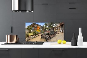 Panel Szklany Zabytkowe Auto Na Tle Kamienic