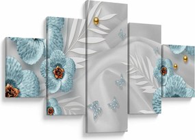 Obraz - 3D niebieskie kwiaty (125x70 cm)