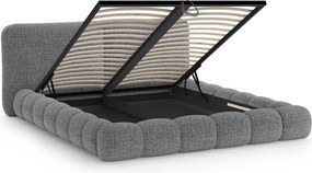 Ciemnoszare tapicerowane łóżko dwuosobowe ze schowkiem ze stelażem 200x200 cm Solange – Micadoni