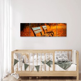 Obraz ławki jesienią (170x50 cm)