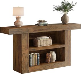 Stolik konsolowy ze schowkiem, 3-poziomowy stół wejściowy w stylu farmhouse z podstawą w kształcie litery U, 160 cm