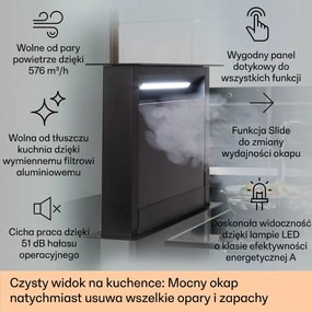 Klarstein Royal Flush 60cm 604m³/h Okap Blatowy Czarny
