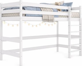 Białe drewniane łóżko jednoosobowe z antresolą - 5 rozmiarów N7-Z21