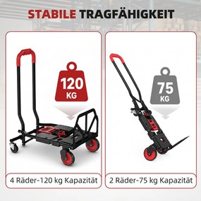 HOMCOM 2-w-1 wózek platformowy i wózek ręczny składany z kółkami skrętnymi, uchwytem, stalowy do 120 kg | Aosom PL