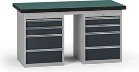 Stół warsztatowy G8, 1500 x 750 x 800 mm, 2x kontener, 8x szuflada, grafitowy