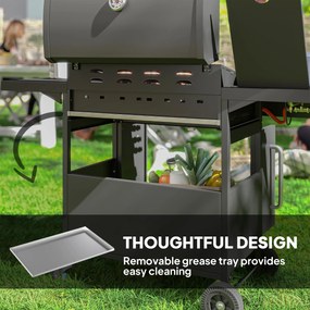 Outsunny Grill Gazowy 15,2 KW na Wózku z 5 Palnikami Nierdzewnymi Boczny Palnik 129,5 x 56 x 110 cm Czarny