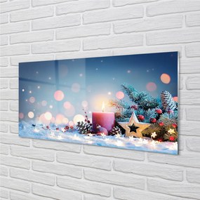 Szklany Panel Święta świeczka śnieg