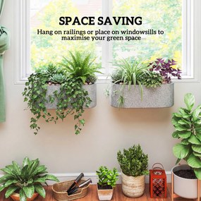 Outsunny Zestaw 2 Donic Wiszących z Systemem Drenażu i Haczykami 42 x 16 x 15 cm Jasnoszary | Aosom PL